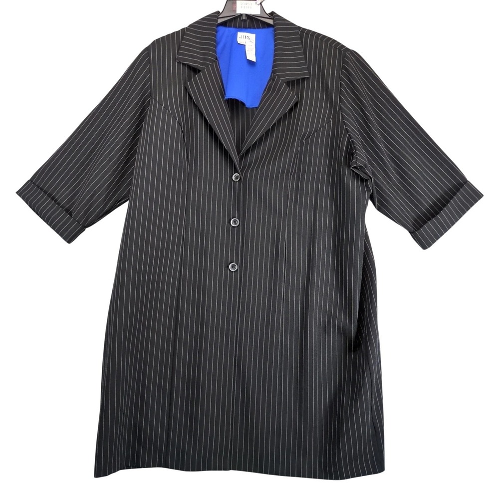 JBS Ltd Plus 28W Black Pinstripe Long Blazer Jacket 3/4 Sleeve Career Office Vtg